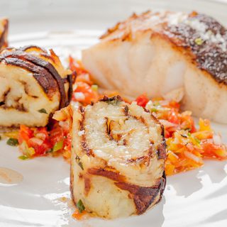 Dos de cabillaud en huile vierge et pommes Darphin au parmesan